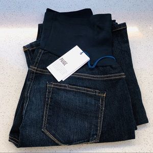 PAIGE maternity Dark Blue Denim Boot Cut Jeans with Black Waist Panel